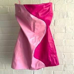 Le Lis Size XS Pink Multi Strapless Pleather Mini Dress